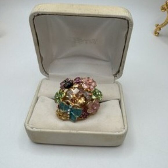 Aldo Flower Ladybug Butterfly Orange Center Stone Cluster Ring Size 6.5 Enamel - Picture 1 of 10